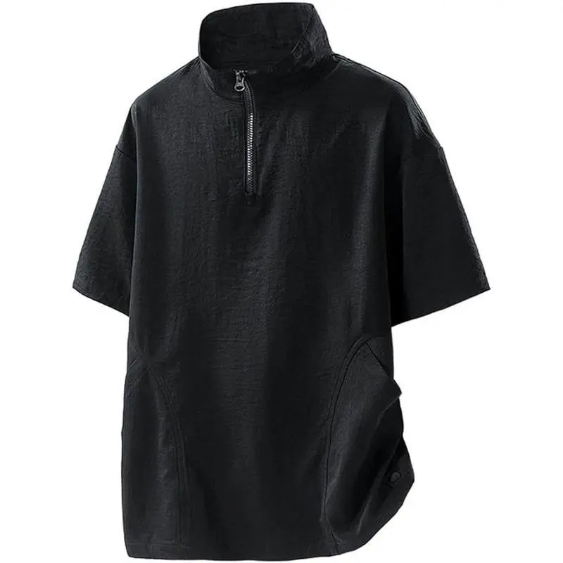 Men's Short Sleeve Golf Shirt Pullover Windproof Water Resistant Wind Rain Top Quarter Zip High Neck Fishing Shirts