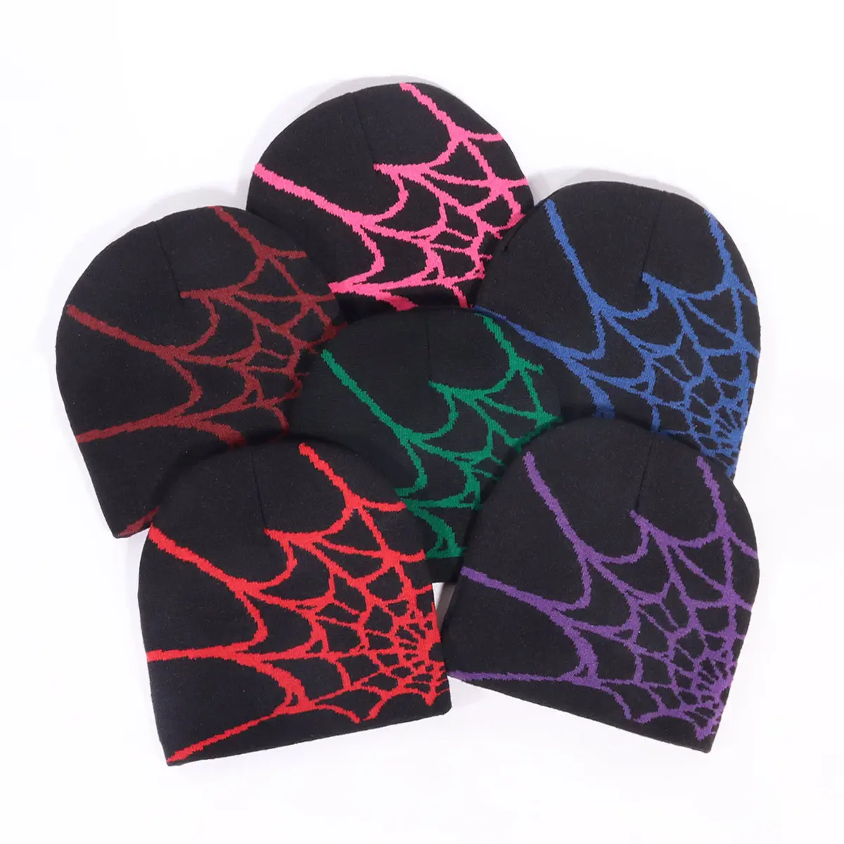6 Colors Spider Web Jacquard Knit Beanie Hat Y2K Punk Gothic Skull Cap Multi Color Web Pattern Stretch Warm Winter Knitted Hat Streetwear Halloween Costume Accessory For Men Women Teens