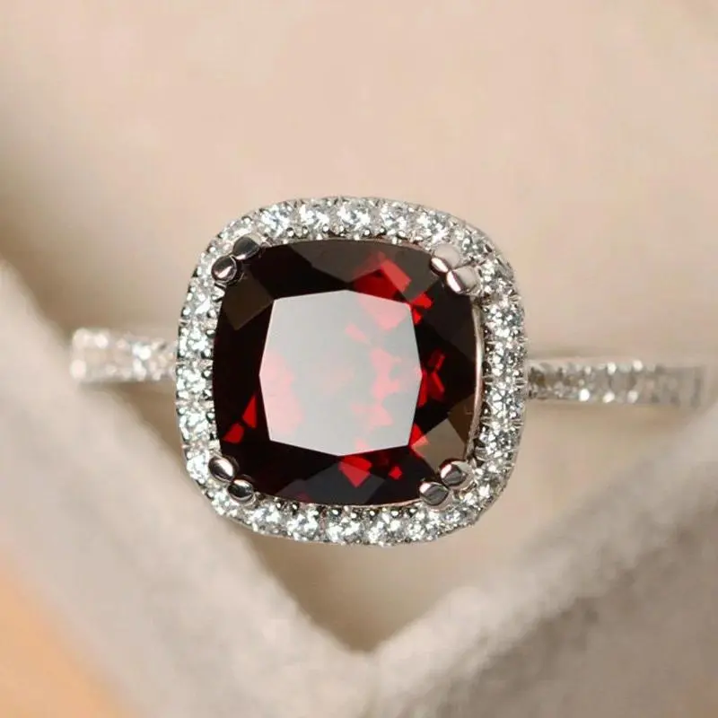 Women's Silver Plated Ring with Ruby Emerald Sapphire Elegant Wedding Engagement Jewelry Wholesale Size 6-10