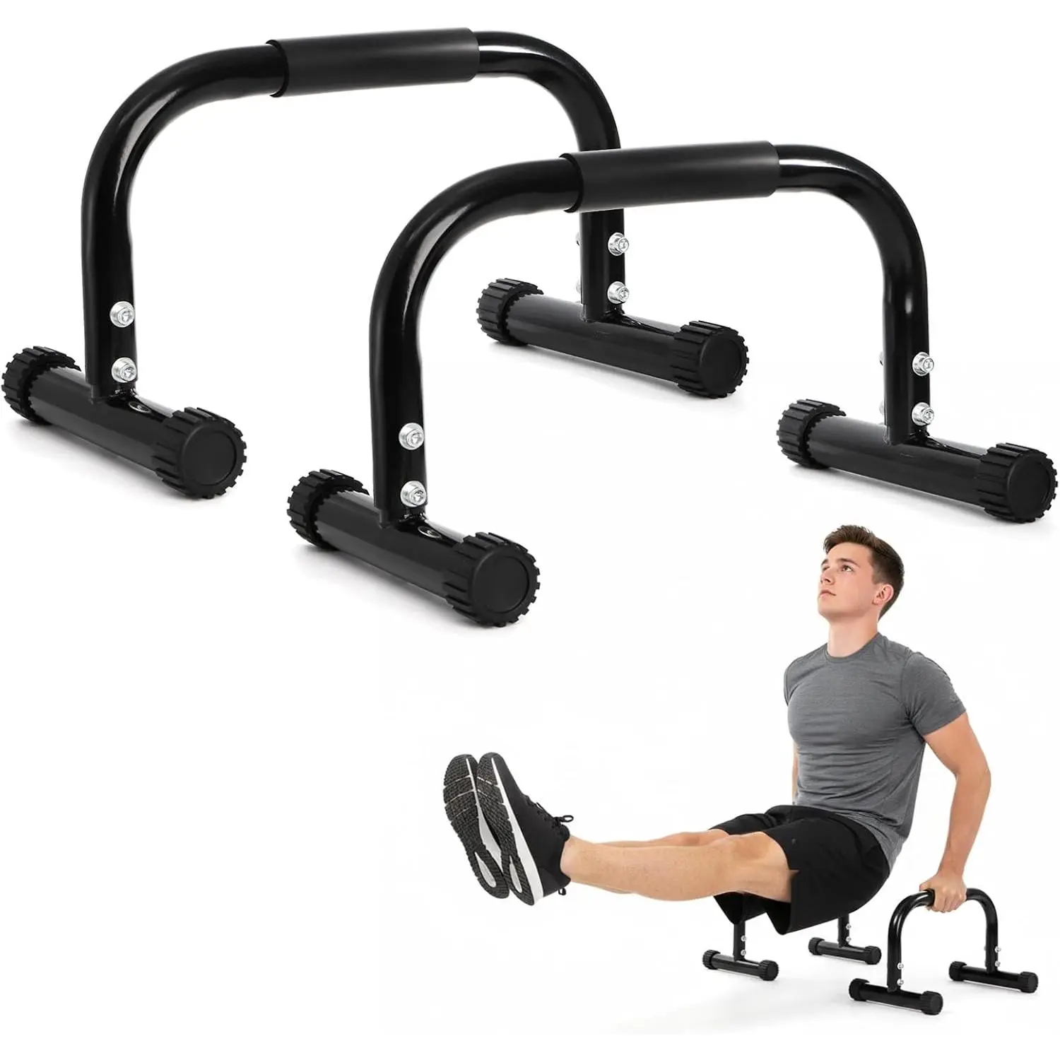 2-Pack Functional Steel Parallettes Bars, 10" High Anti-Slip Grip Push-Up Handles for Calisthenics, Handstands & Home/Gym Strength Training