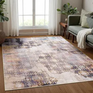 4x6 Area Rug Washable - Thin Pile Vintage Distressed Oriental Living Room Carpet Stain Resistant, Tribal Medallions Indoor Rugs for Dining Room Entryway Office Bedroom