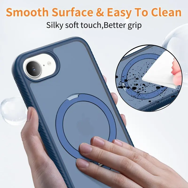 For iPhone 17E ,16E Magnetic Case ELVEV Matte Translucent Hard PC Rotating Bracket Phone Cover