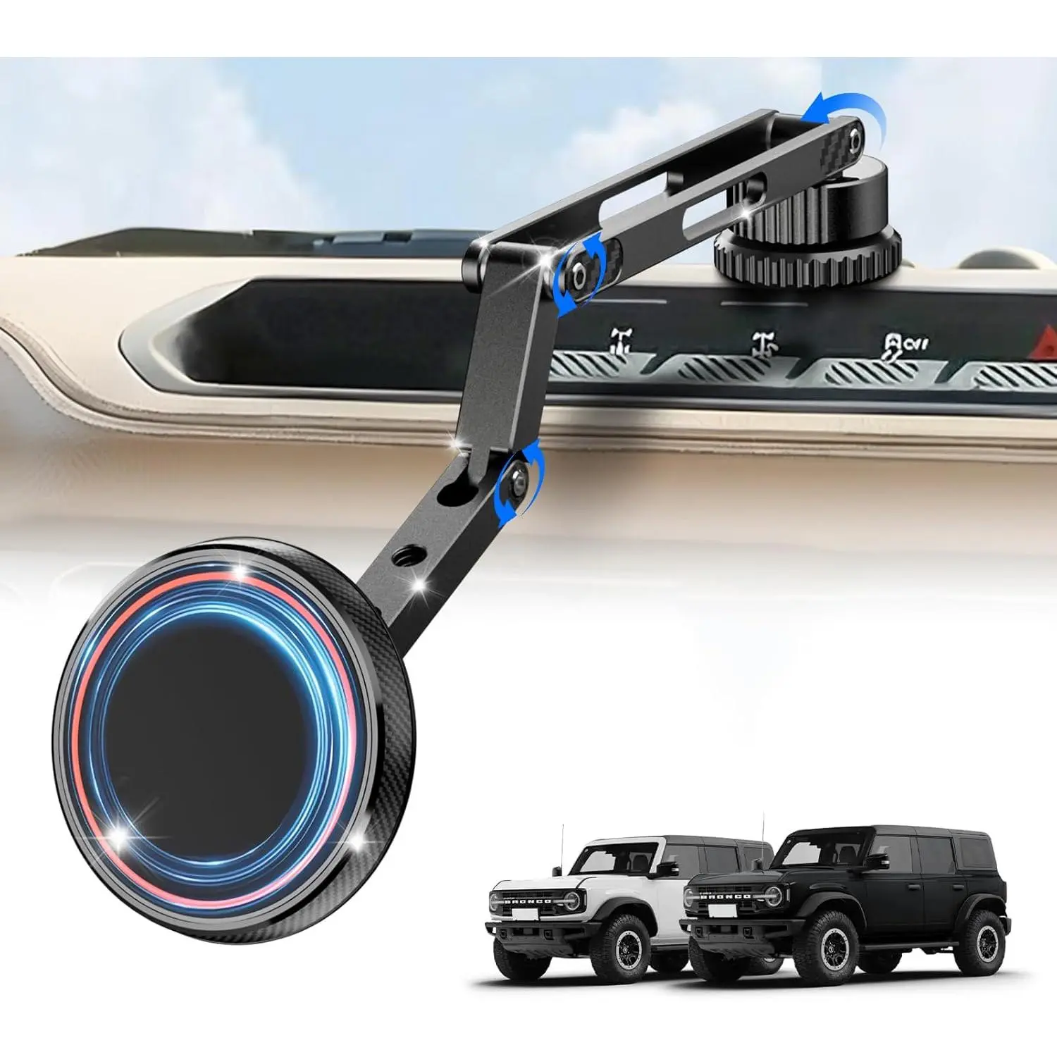Extended Ford Bronco Phone Mount 2021-2026 2/4 Door, Aluminum Alloy Magnetic Phone Holder, Off-Road Stable Anti-Shake No Drill Dash Mount, 360° Adjustable Bronco Accessories Fit All phones