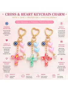 2pcs Confetti Filled Resin Cross Charm, Single Pearl Evil Eye Clasp, Viral Backpack Ornament