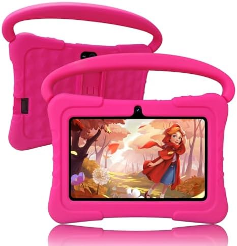7 inch Tablet Android with Shockproof Case,1GB RAM 32GB ROM,Wi-Fi, GMS, Parental Control, Dual Camera, Tablet with BT, Educational, Games(Pink)