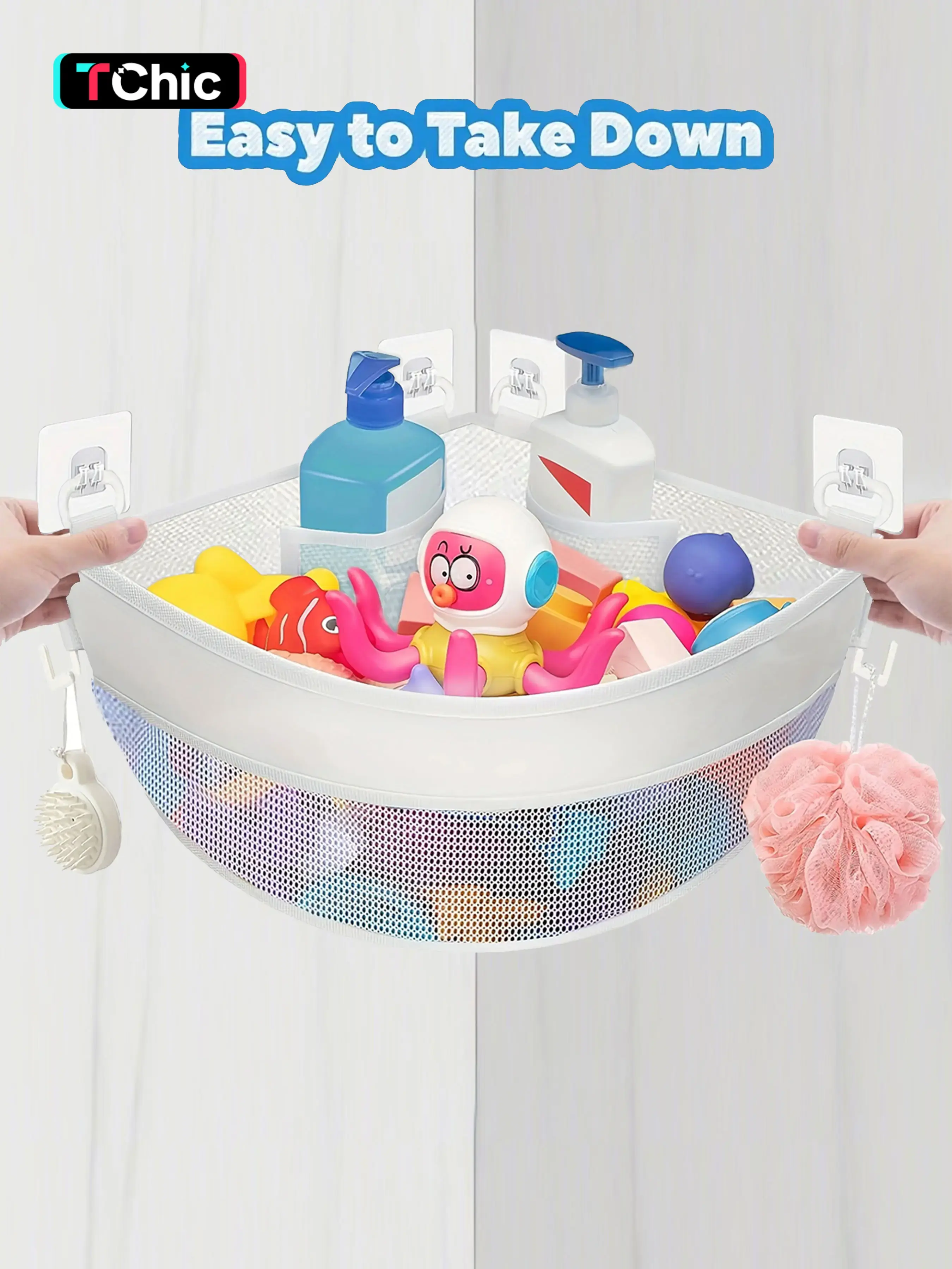 Corner Mounted Bath Toy Storage Holder, Mesh Shower Caddy for Bathtub Organizer, Bathroom Organizer, Organizers and Storage, Quick Dry Holder, Mesh Construction, Toiletries Basket