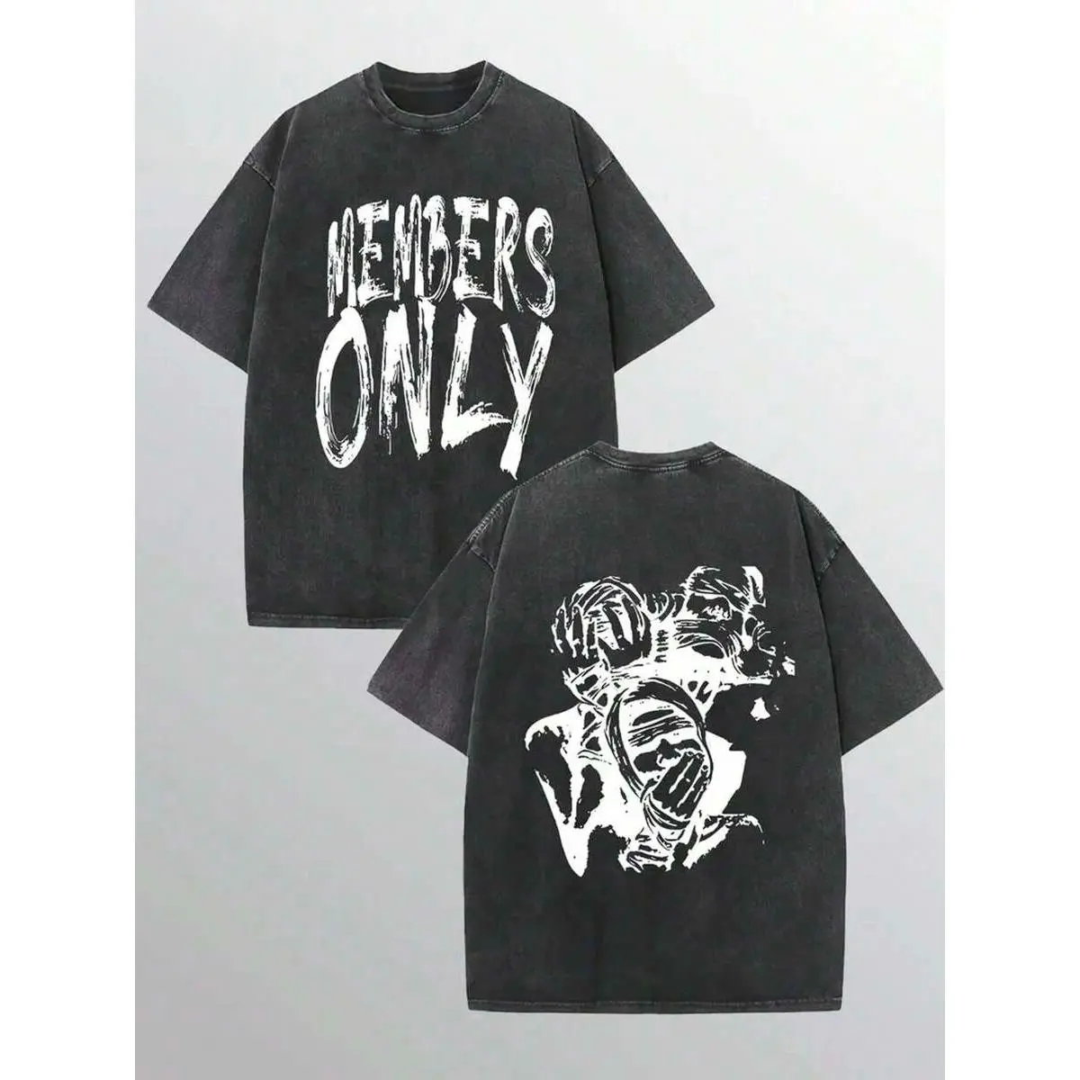 Vintage Distressed Crew Neck T shirt Grunge Members Only Three Wise Monkeys Silhouette Graphic Casual Tee For Adult Outdoor Festival Casual Wear