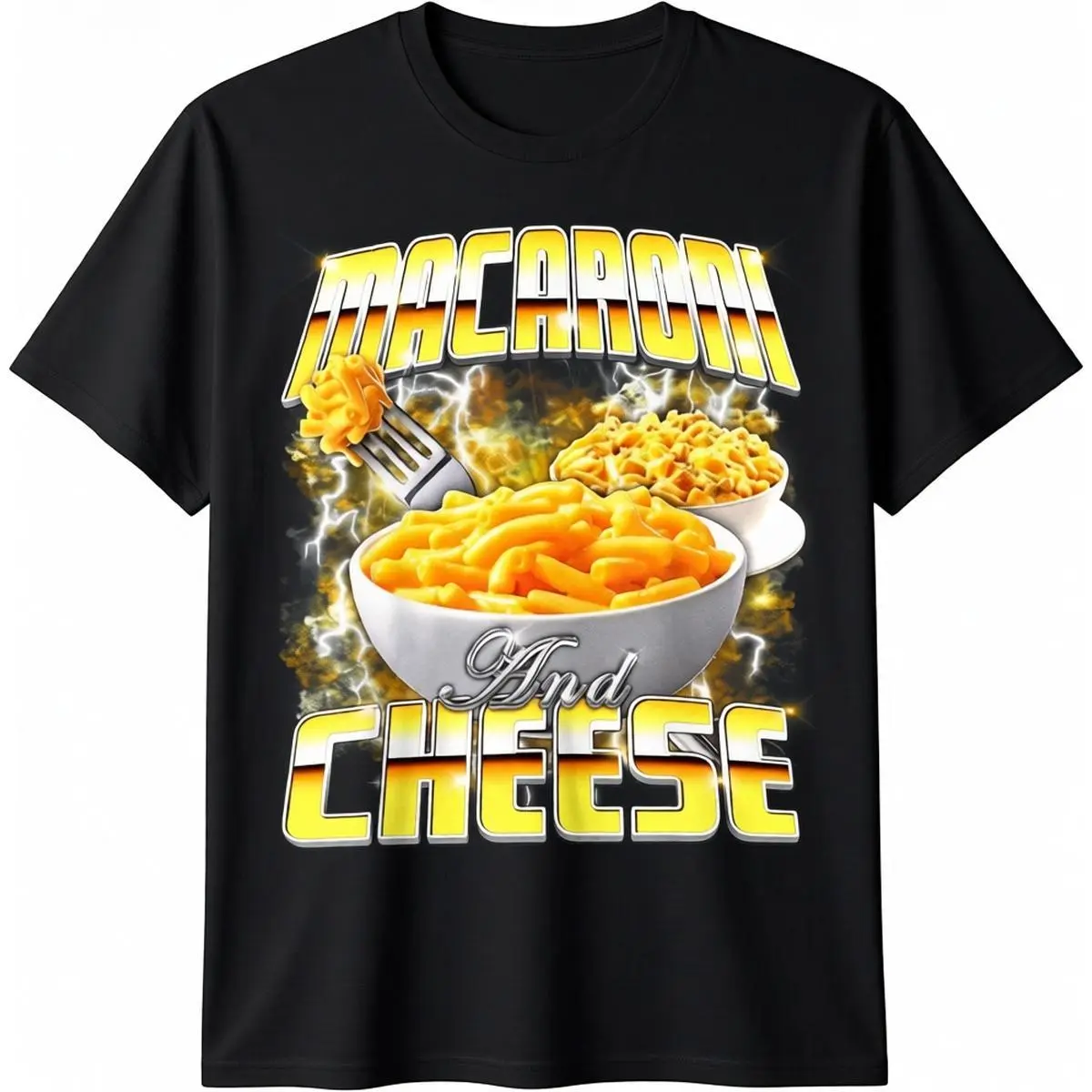 Men's Classic Comfy Cotton Streetwear Graphic Print T-Shirt - 90s Vintage T-Shirts, Macaroni and Cheese Meme, Bootleg Rap Fashion, Round Neck Short-Sleeve Fabric Top, High Quality Printing, Pure Cotton, 90S Kid Aesthetic, Basic, Chic, Cute, Party, Shortsl