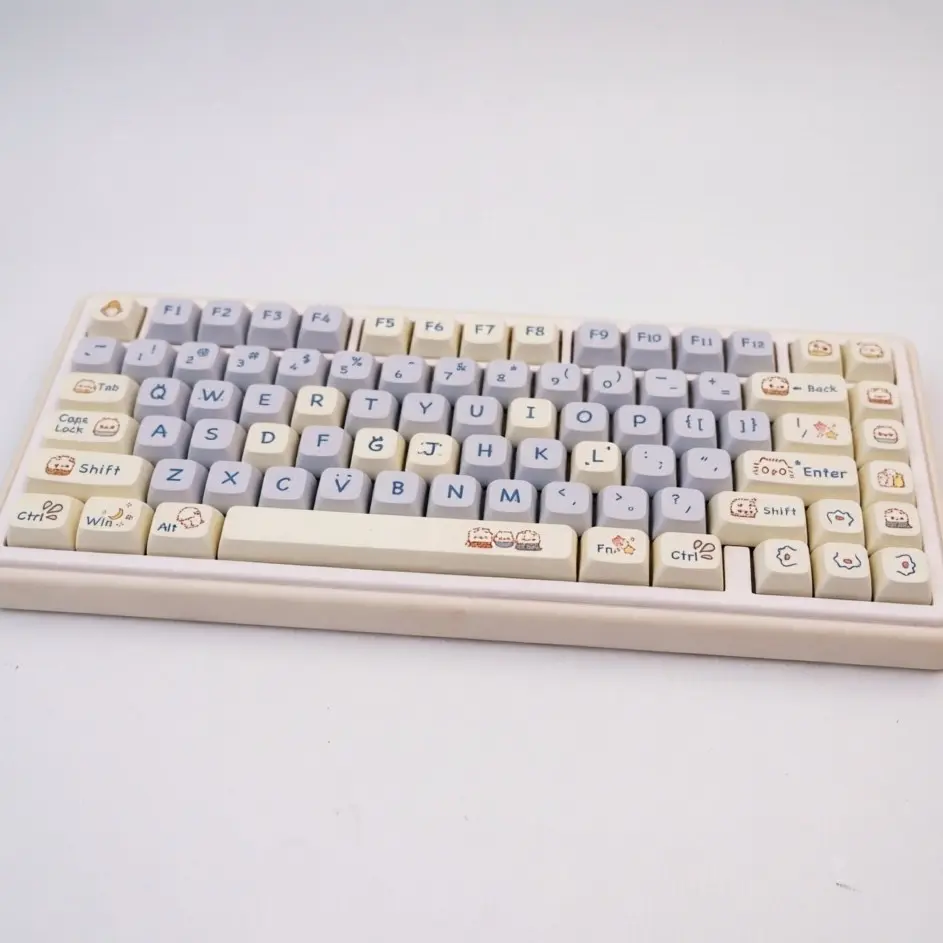 Vintage Pbt Heat Transfer Keycap Set 140 Keys, Blue Cat Theme, Cherry Profile, Includes 7u and Split Spacebar, Compatible with Mx Axes
