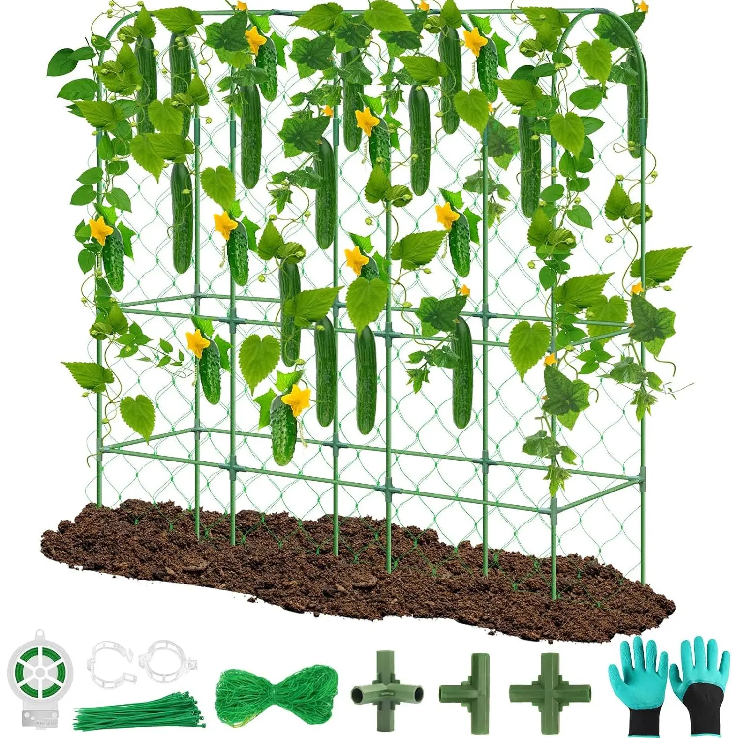 65"×48" Upgrade Heightened Cucumber Trellis for Raised Bed, U-Shape Garden Trellis for Climbing Plants Outdoor, Metal Arch Trellis for Fruit Vegetable Flower
