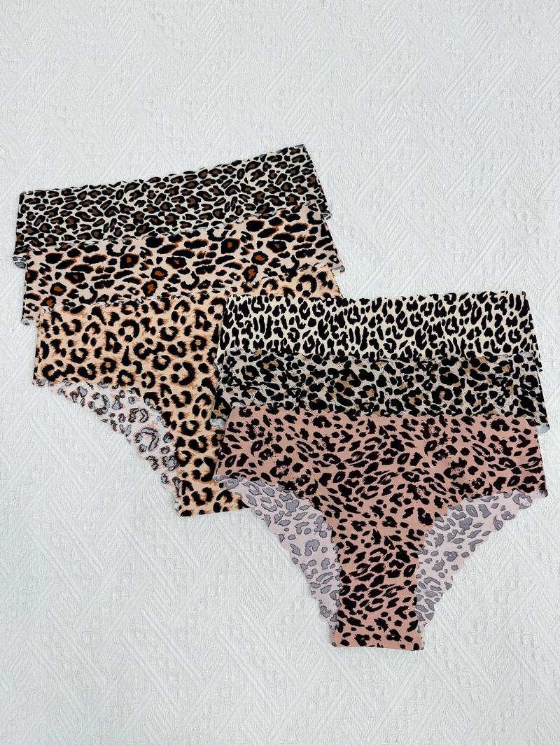 Women's Plain/Leopard Print Scallop Trim Knicker, Soft Comfy Breathable Drop Waist Panty for Daily Wear, Ladies Underwear for All Seasons