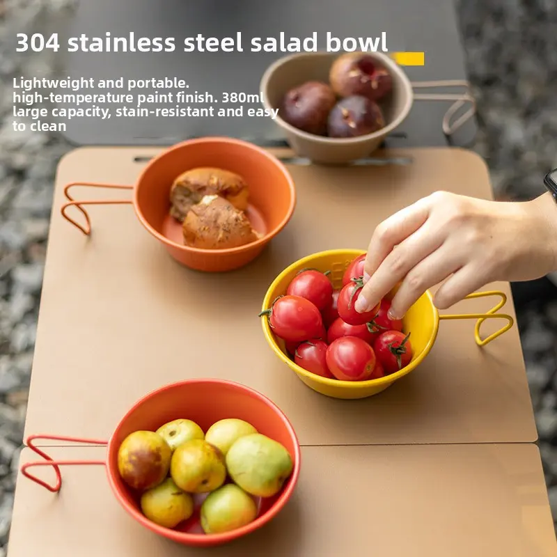 Outdoor 304 Stainless Steel Colored Snow Bowl Ultra Light Portable Picnic Bowl Camping Snacks Fruit Bowl Salad Bowl