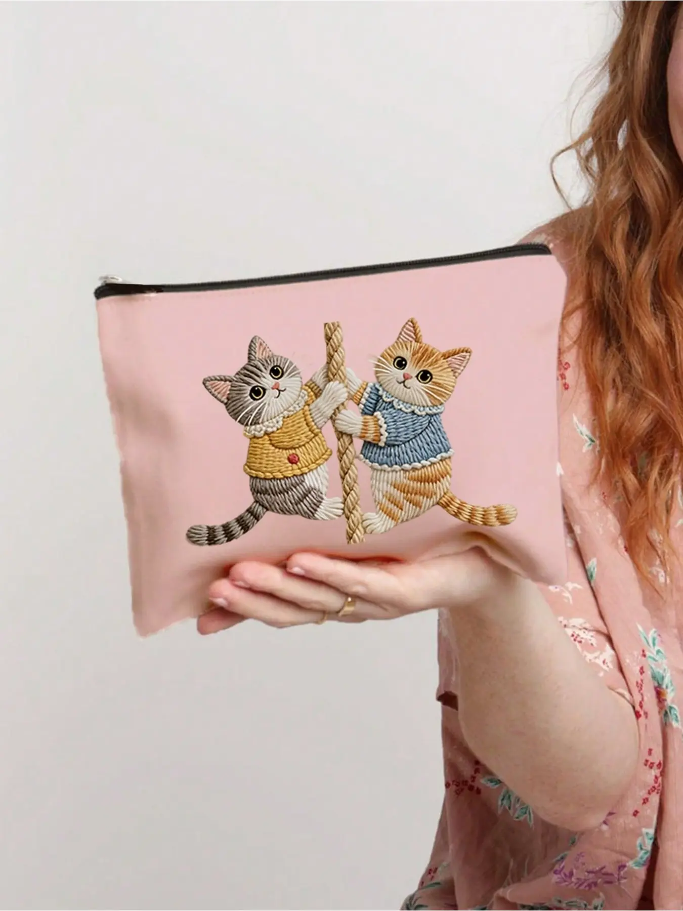 6 Colors Mini Pouch With Climbing Kitten Print, Cute Playful Cat Pattern Lightweight Zipper Storage Bag, Portable Toiletry & Cosmetic Organizer, Multi-Functional Carryall For Daily Use, Gym Workouts And Short Trips