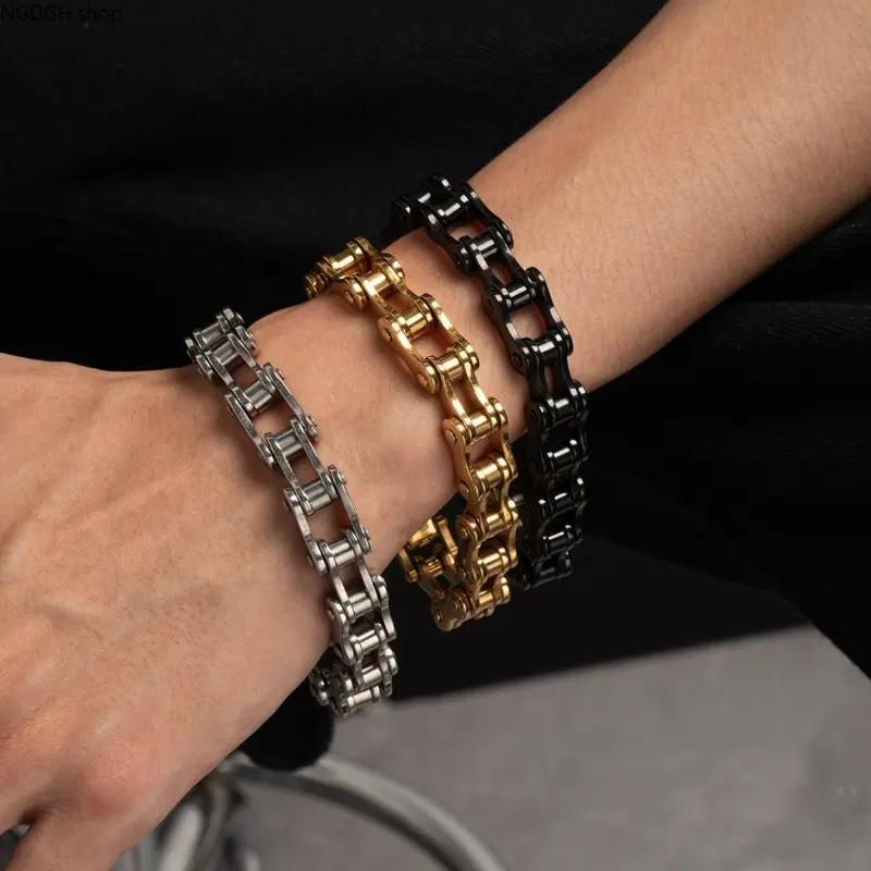Stainless Steel Bracelet - Thick Bike Chain Link Design Bold Hip Hop Style Jewelry with Secure Clasp for Stacking (Sports & Outdoor Accessory)