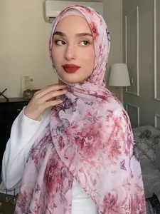 Women Boho Floral Butterfly Geometric Pattern Headscarf, Soft Fabric Comfortable Wear, All-Over Printed Design, Breathable Hijab