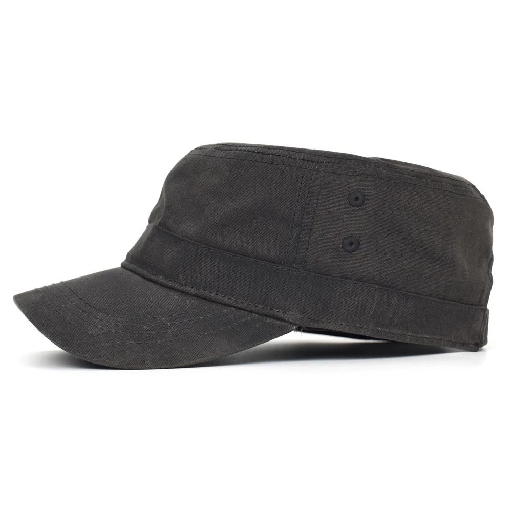 Waxed Canvas Cotton Military Caps Men Waterproof Cadet Army Cap Unique Design Vintage Flat Top Hat