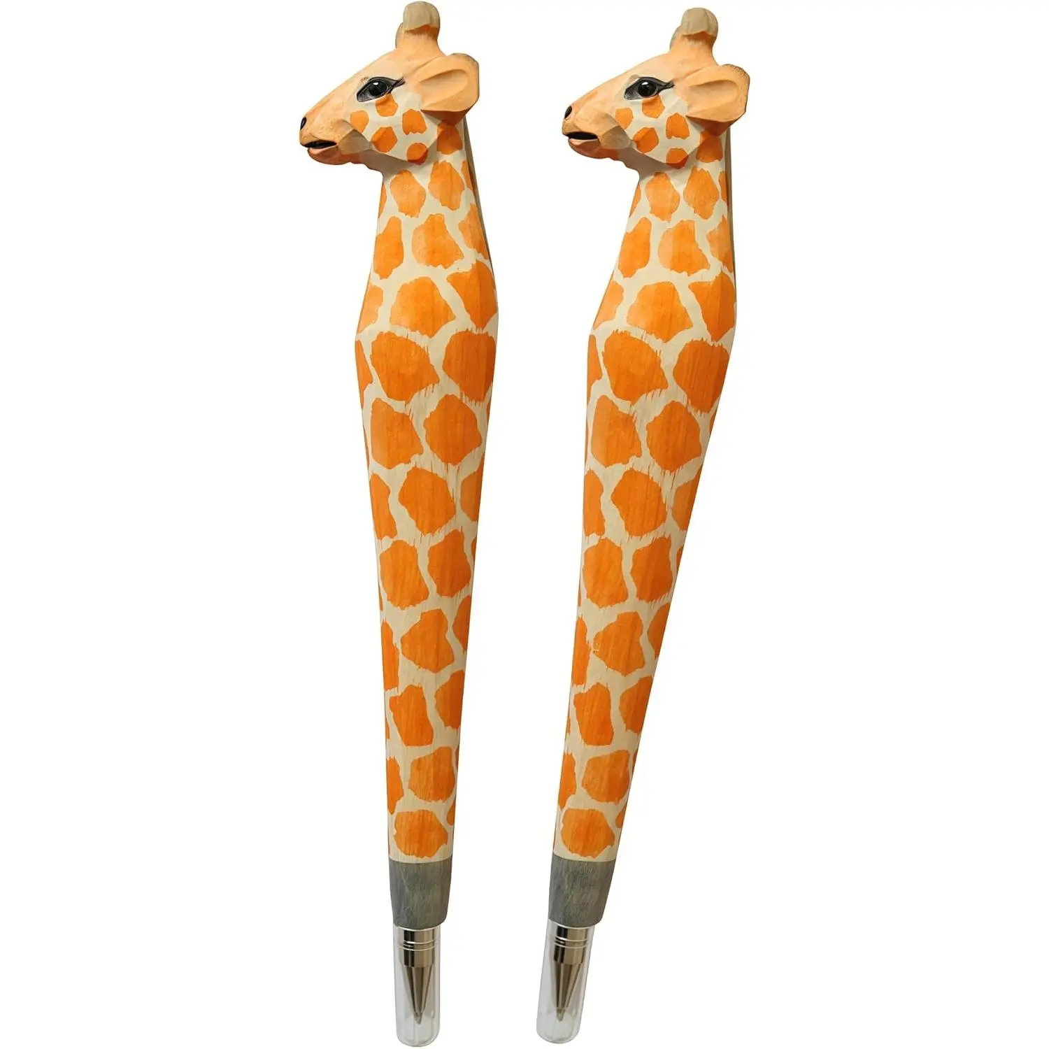 2 count Wooden  Gel Pen   Handcarved Handpainted Cute Fun Stationary for School Office Novelty Writing Pen   for Festivals (Giraffe)