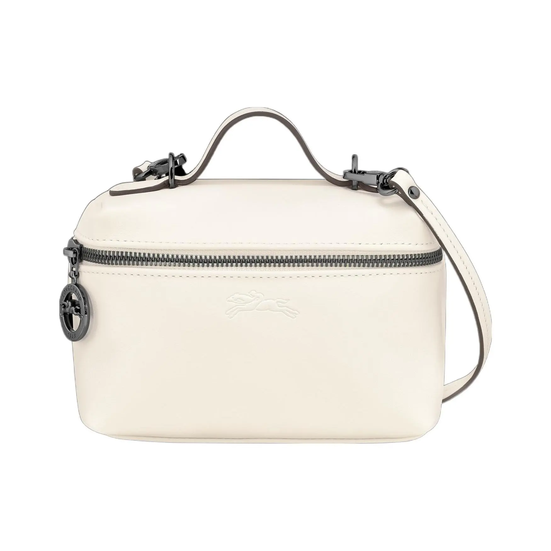 Longchamp Le Pliage Xtra 16 Logo-Embossed Zip Closure Calfskin Tote Bag for Women, Mini Crossbody Style in Beige