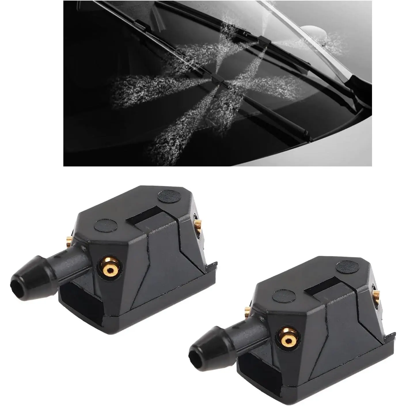 2 count Front Windshield Washer Nozzles, 4-Way  Sprinkler Windshield Wiper Washer , Arm Mounted Wiper Cleaning Nozzle Tool for Front Window,  Accessories