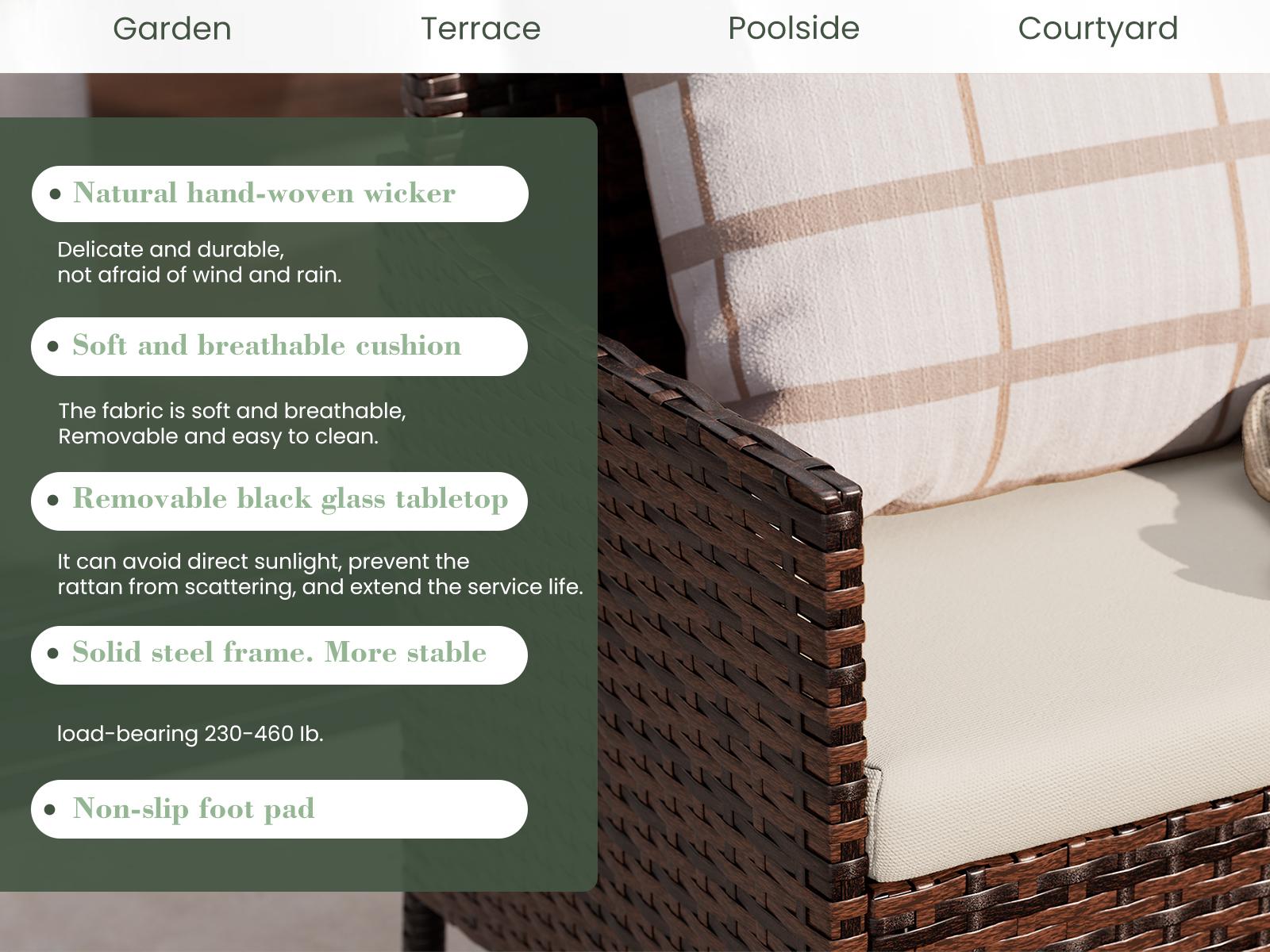 UDPATIO 4-Piece Outdoor Patio Furniture Set Rattan chair Sectional Sofa with Cushions&Tempered Glass Table for Garden Luxury Lounge Home para exterior shatt wrproof SpringGardening UDPATIO 4-Piece Outdoor Patio Furniture Set Rattan chair Sectional Sofa with Cushions&Tempered Glass Table for Garden Luxury Lounge Home para exterior shatt wrproof SpringGardening