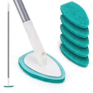 Shower Scrubber with Long Handle, 47'' Bathtub Scrub Brush, Bathroom Tub and Tile Cleaning Tool with 6 Refill Pads
