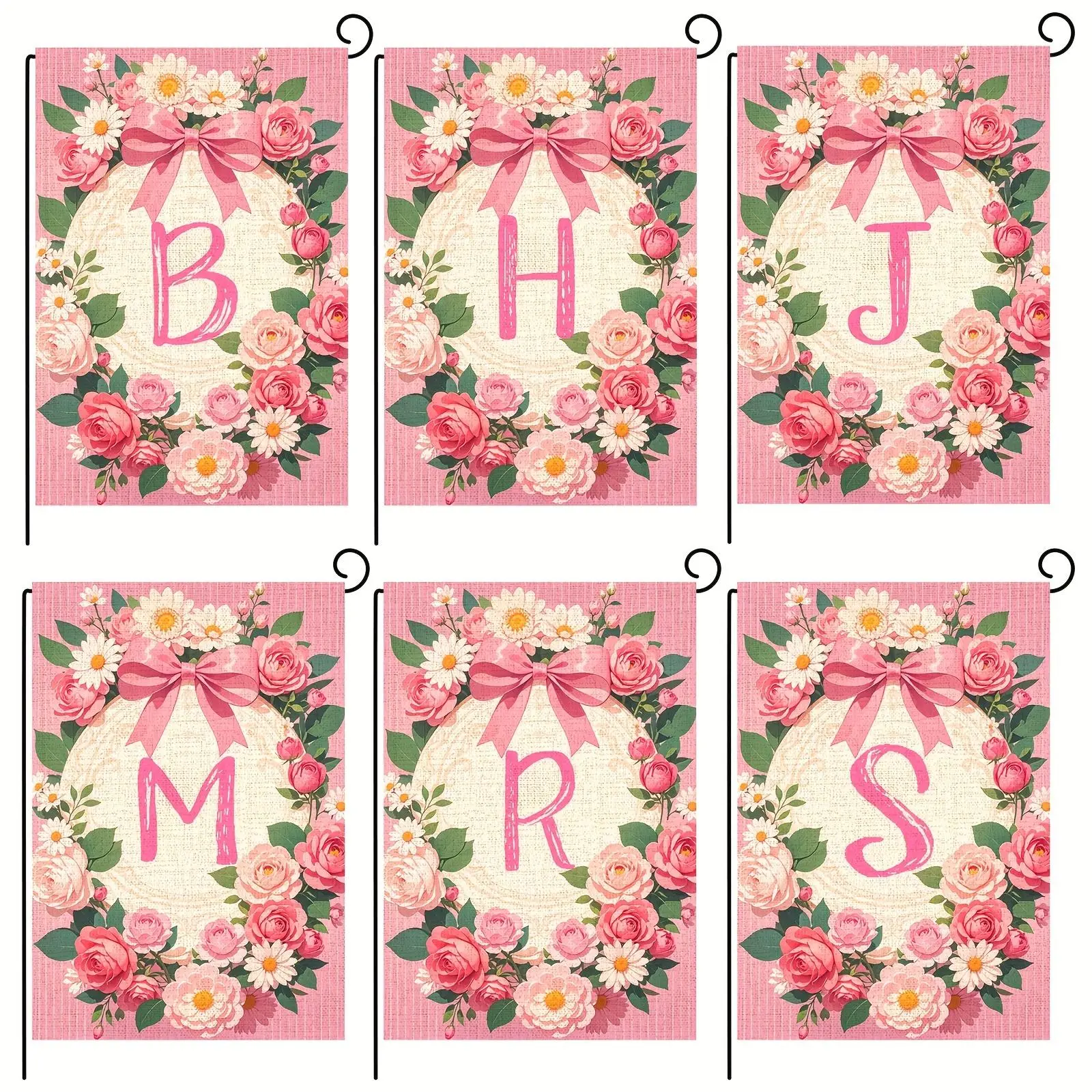 Spring Pink Bow Garden Flag, Initial Name Flag, Spring Flowers and Pink Bow Flag, Courtyard Family Surname Flag, Suitable for Spring, Easter, and Holiday Outdoor Decoration, Home and Scene Decoration, Does Not Include Flagpoles