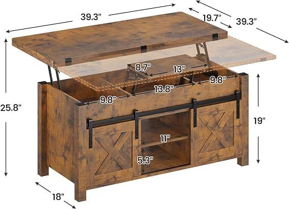 Sikaic 4 in 1 Multi-Function Lift Top Coffee Table with Storage and Hidden Compartment Brown