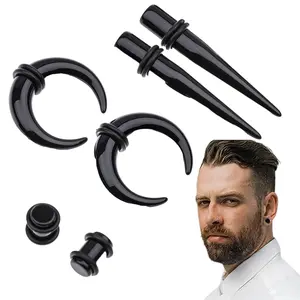 54 Pieces Ear Stretching Kit 14G-00G, Hypoallergenic Black Acrylic Ear Tapers Plugs Crescent Buffalo Gauges with Double O-Rings, Beginner Ear Expanders Piercing Jewelry Set