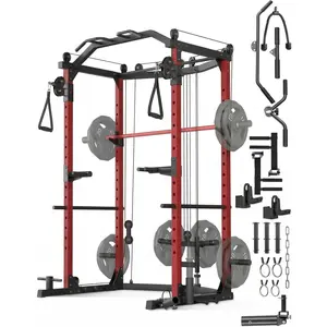 Full-Featured Power Cage, Multi-Function Squat Rack with Cable Crossover, 1600LBS Complete Strength Training Station with LAT Pulldown, J-Hooks, Dip Bars & Landmine for Home Gym Fitness(2 Boxes)