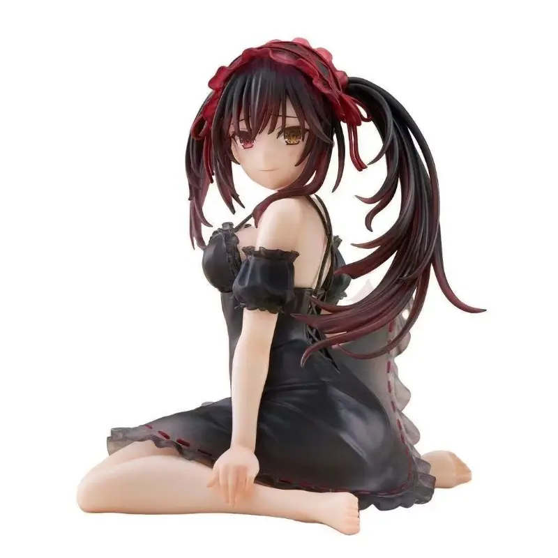 Anime Twin-Tail Girl Kneeling Pose Action Figure, Black Sling Nightgown Character Statue, Heterochromia Eyes Anime Girl Collectible Model, Desk Display Decor Gift For Anime Fans Birthday Cross-Border Wholesale