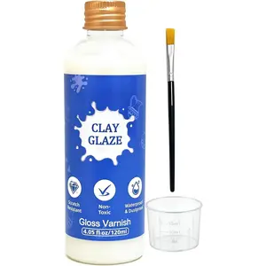 Air Dry Clay Glaze, 120ml (4fl oz) High Gloss Polymer Clay Varnish, Waterproof Scratch Resistant Anti-Cracking Clay Sealant for Pottery Crafts, with Brush & Measuring Cup