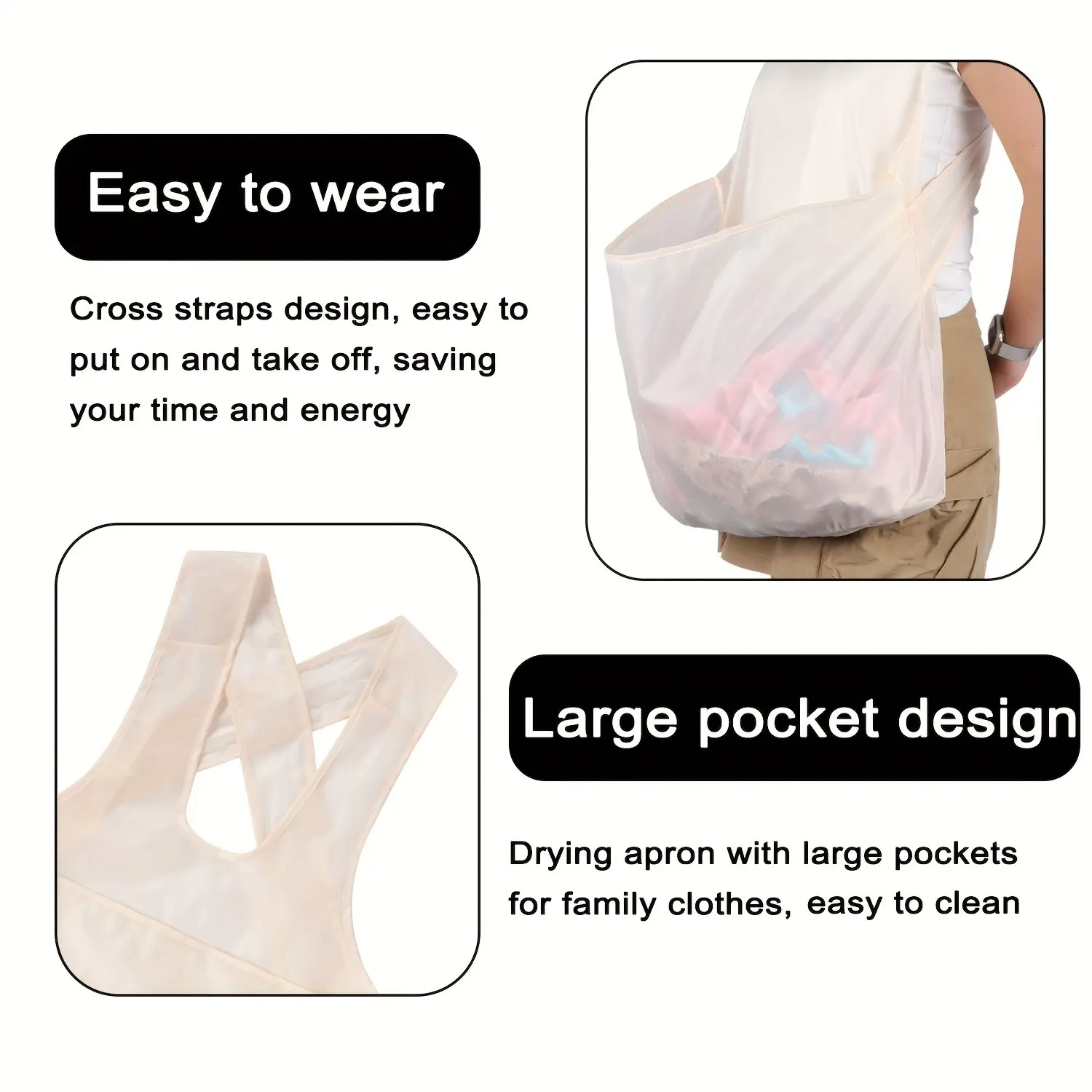Portable Laundry Apron, Designed for Hanging Clothes Without Bending, Ideal for Picking Fruits and Vegetables, Polyester Material