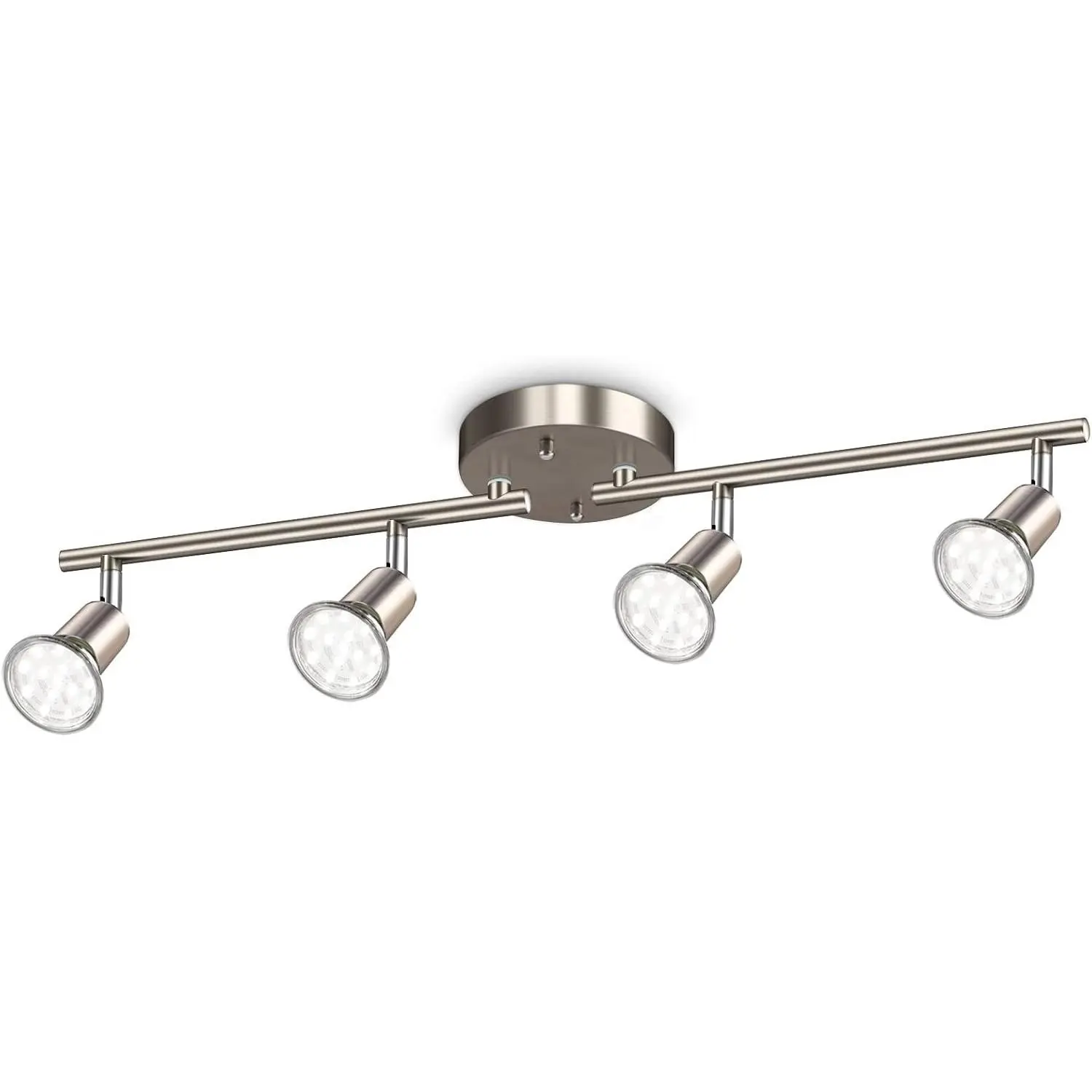 4-Light LED Track Lighting Kit, Flexibly Rotatable Light Heads, 4 Way Ceiling Spotlight Matt Nickel Finish, Including 4 GU10 LED Bulbs (4W 400LM Daylight White 5000K)
