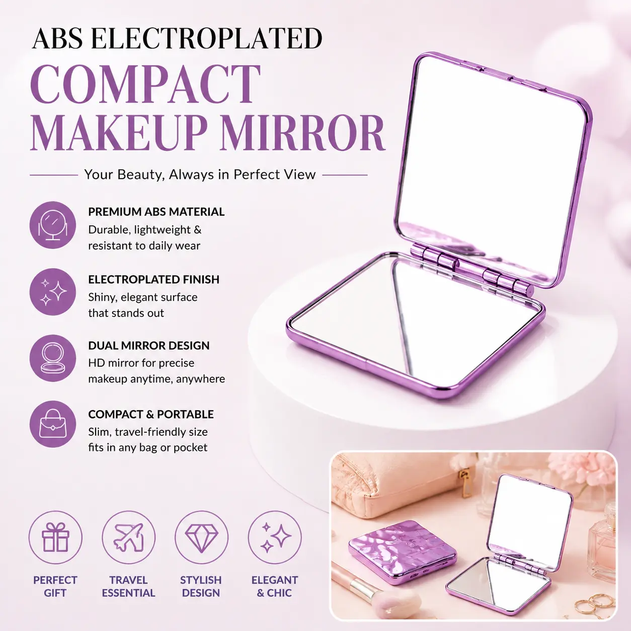 Double-sided Mini Makeup Mirror, Foldable Handheld Mirror, Portable Cosmetic Mirror For Women, Travel Hand Mirrors, Makeup Tool For Daily Use, Christmas, Christmas Gift, Portable Folding Mirror-YY0