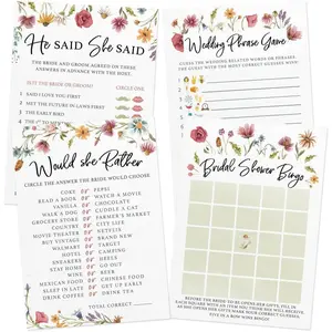 Bridal Shower Game Set for 30 Guests, 4 Fun Games Include Bingo, He Said She Said, Bride & Groom Trivia, Wedding Phrase Guessing Game, Love In Bloom Wildflower Design