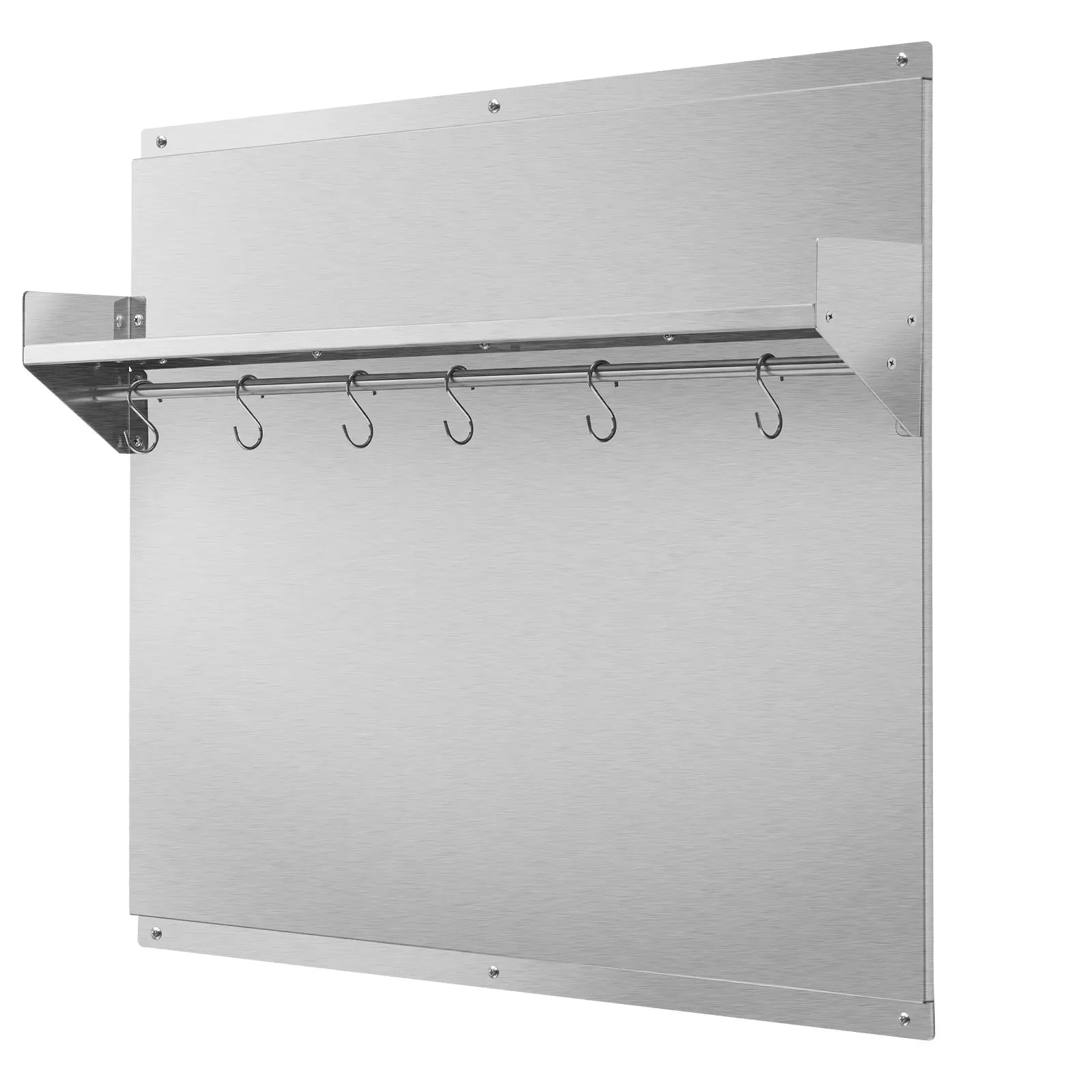30" x 24" Stainless Steel Backsplash for Stove, Ultra Flat Splatter Guard with Storage Shelf & Hanging Rack, Wall Shield Range Hood Panel, Easy Clean, Pre-Drilled Holes for Easy Installation