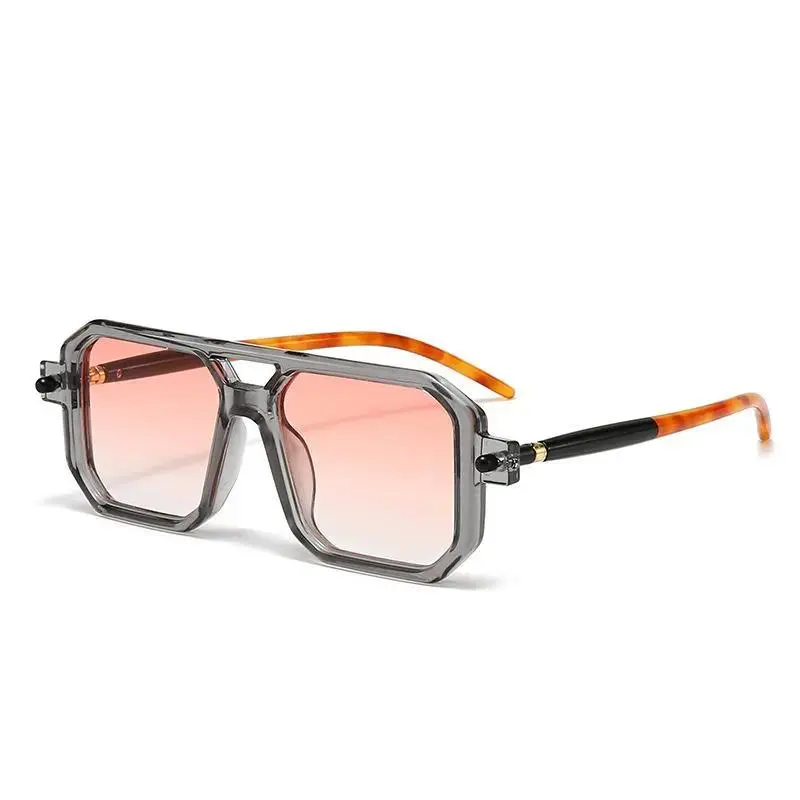 Retro Double-Bar Full-Rim Square Polarized Sunglasses - Unisex UV Protection Lens Eyewear for Driving, Outdoor Casual Wear