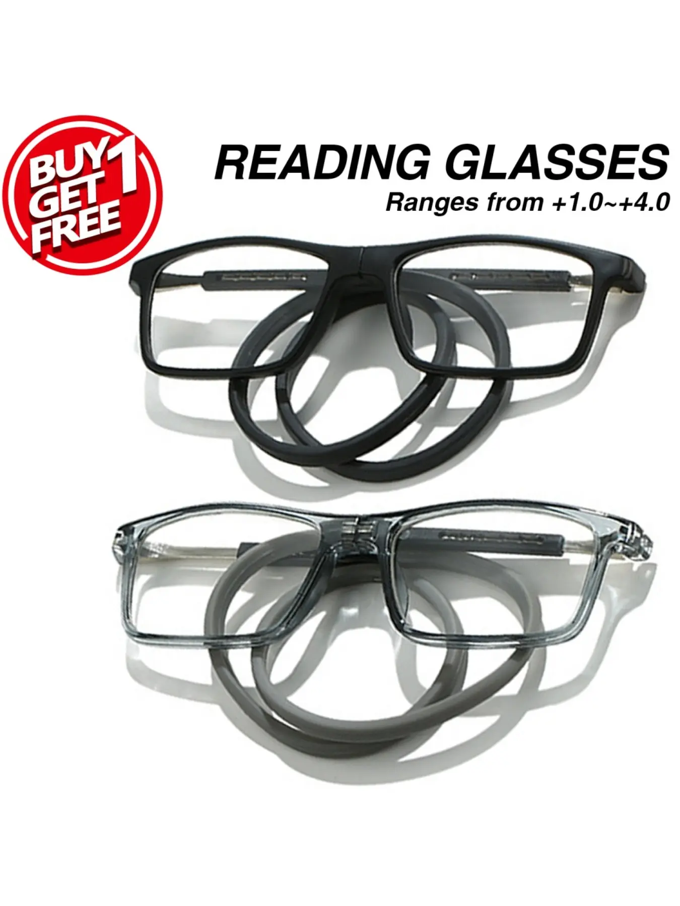 2pcs Simple Rectangle Reading Glasses, Magnetic Frame, Portable Neck Strap Design, Unisex, Anti-Blue Light, Casual Style