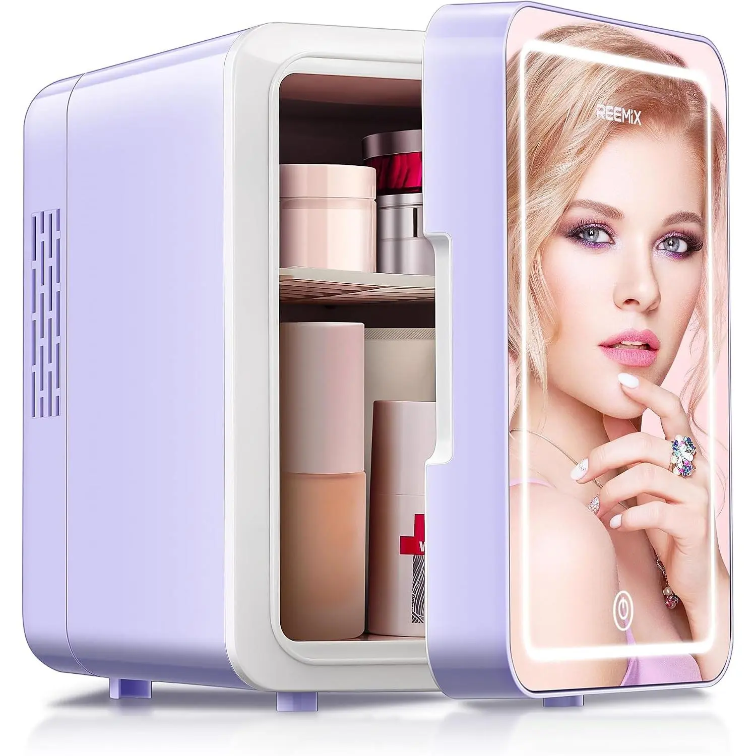 Skincare Fridge, Mini Beauty Fridge with LED Mirror, 4L Portable Small Refrigerator for Bedroom, Car, Office & Dorm, Cooler & Warmer (Purple)Gift