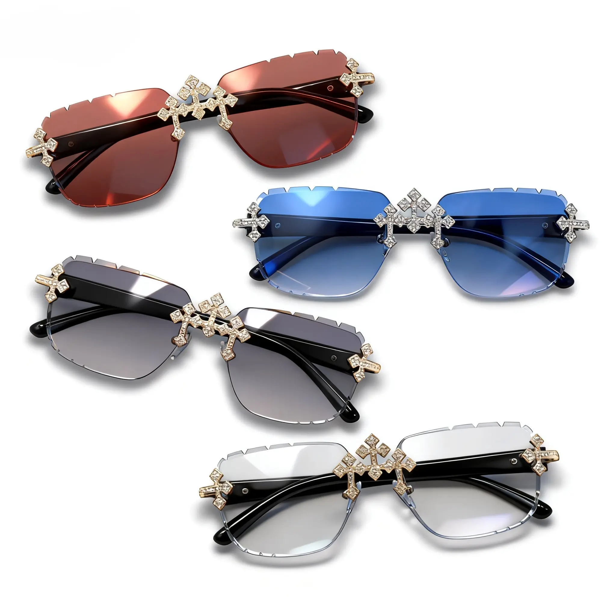 New Y2K Rimless Fashion Eyewear - Featuring a trendy rimless design accented with premium stone embellishments.these glasses are the ideal choice for parties, casual outings, and making them the perfect gift,Unisex and versatile