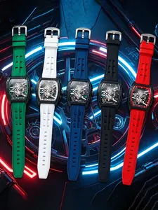5pcs Fashionable Bucket Watch, Hollow Out Rainbow Dial, Men's Silicone Strap, Quartz Analog Round Face, Perfect Gift