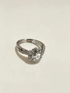 Double Layer Twist Arm Ring with Embedded Diamonds, Luxury Imitation Diamond Ring, Elegant Daily Commute Jewelry, Open Design