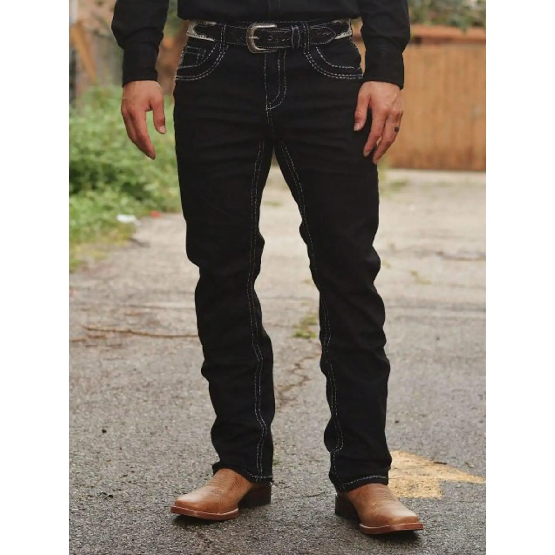 Men's Vintage Cowboy Jeans in Plain Black Denim - Casual Aesthetic Slim Tapered Streetwear Clothes with Breathable Fabric and Zipper, Slim Fit, Black Jeans, Year-Round, All Season, Denim Fabric