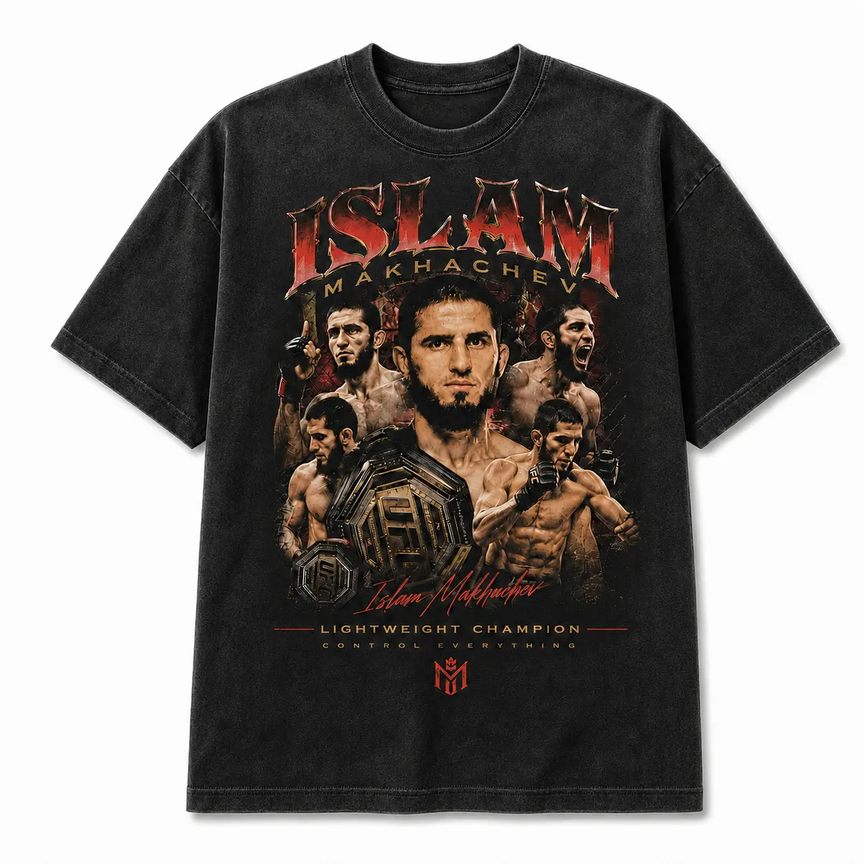 Islam Makhachev Lightweight Champion Tribute Washed Graphic Tee, Dagestan MMA Fighter Fight T Shirt for Men Women