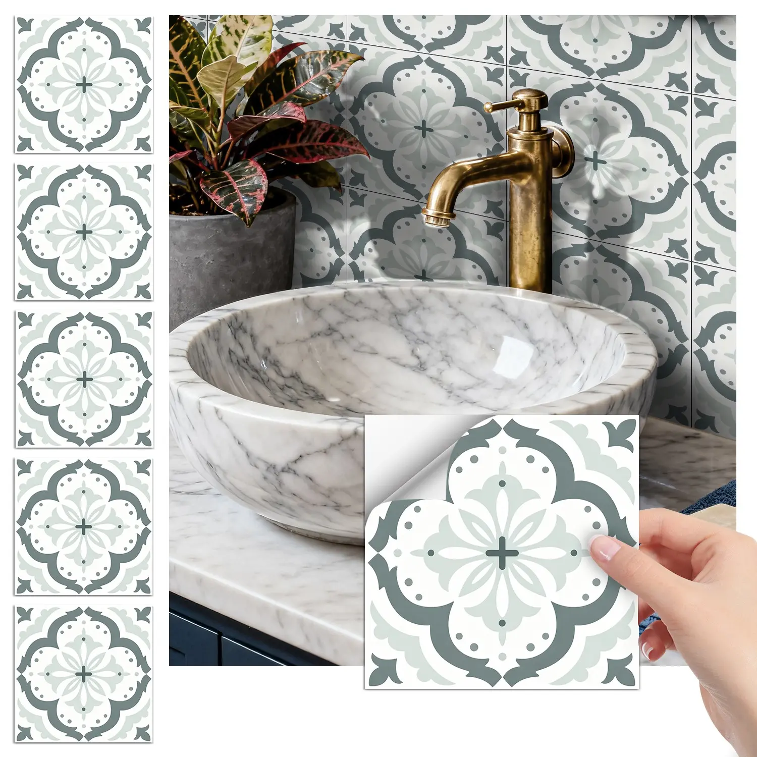 Moroccan Vintage Flower Tile Stickers, Self Adhesive Waterproof Wall Decor, Kitchen Bathroom Backsplash, DIY Home Makeover