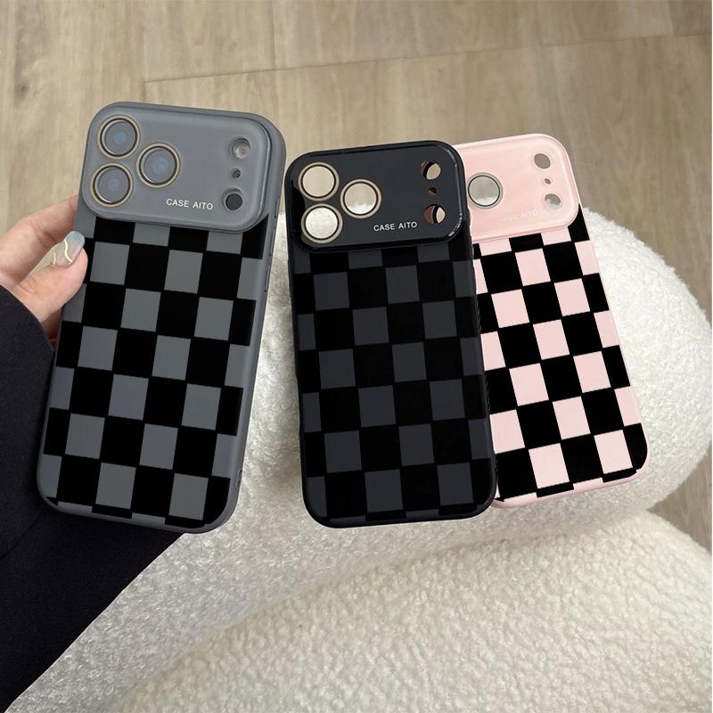 Dopamine Colored Checkerboard Pattern Ins Style Phone Case Ultra Skin Friendly Touch All Inclusive Lens Compatible with iPhone 17 16 15 14 13 12