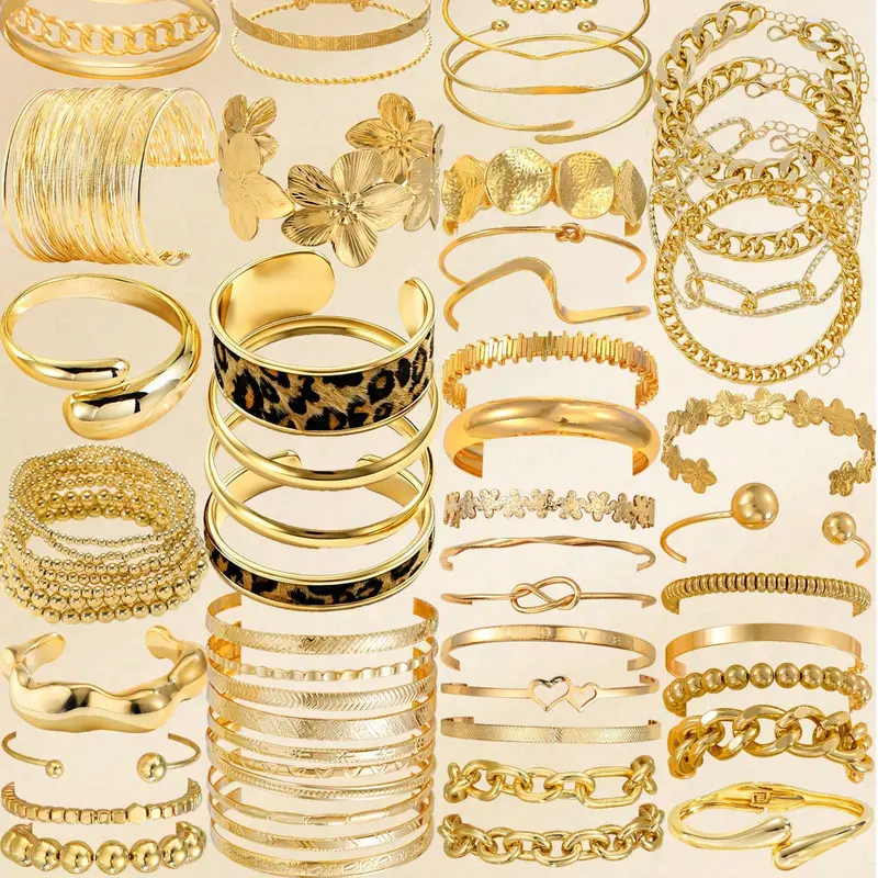 Unisex Zinc Alloy Cuff Bracelets Mix Set (5/11pcs) - Chunky, Elegant Stackable Cuffs with Geometric Knot, Flower, Chain, Beaded, Twisted, Heart, Textured, Leopard Print, Disc, Snake Bone, Faux Pearl, Smooth Minimalist Styles for Casual Wear
