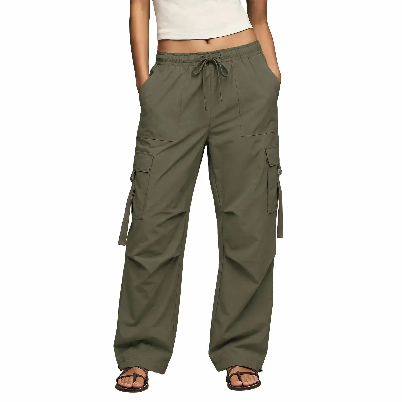 Aoysky Women's Baggy Cargo Pants, Oversized High Waist Wide Leg Trousers with Adjustable Drawstring Waist and Cuffs, Bottom, Bottoms, Basic