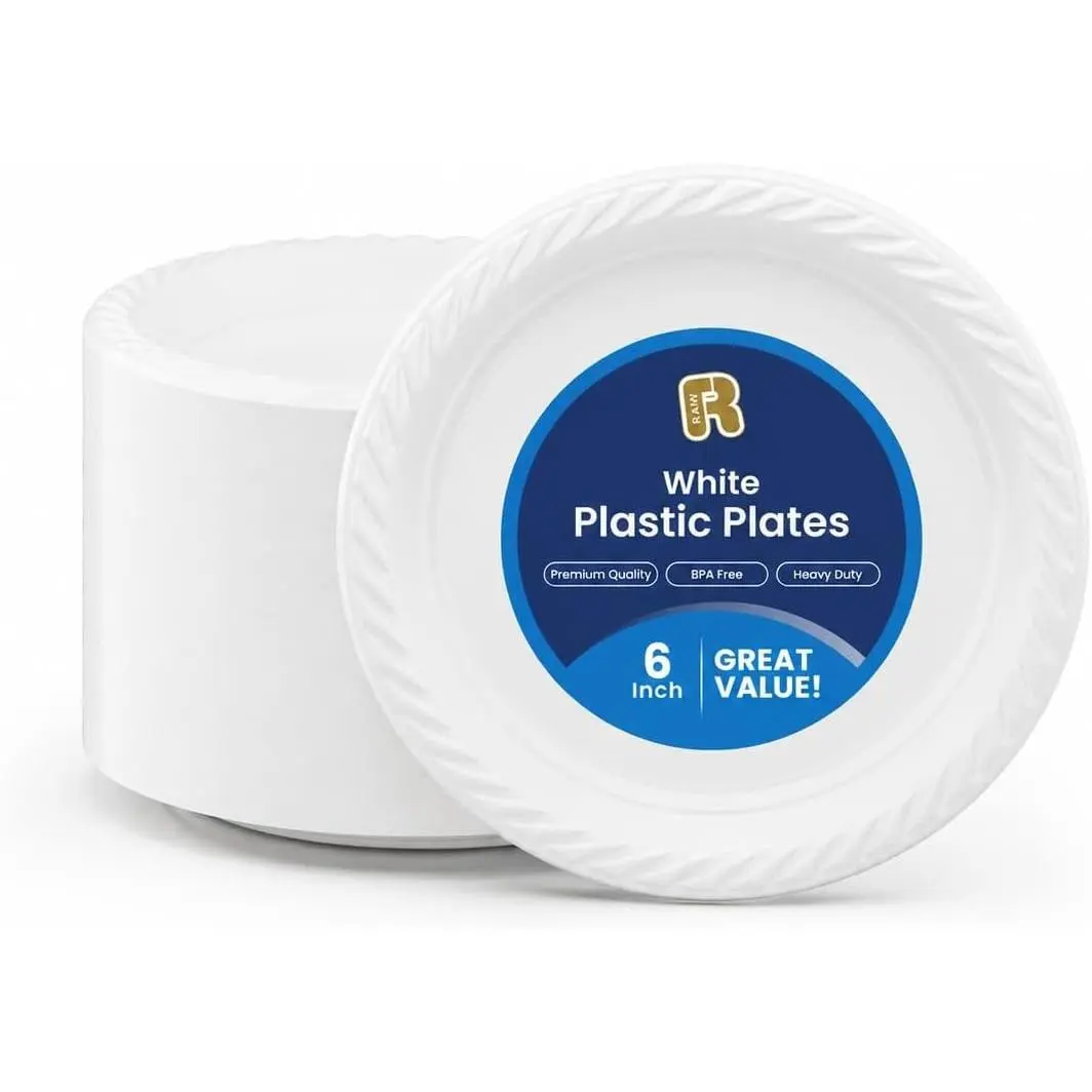 100 Pack 6 Inch White Heavy Duty Microwavable Disposable Plastic Plates