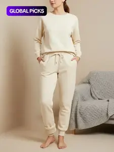 Women's Plain Drawstring Waist Pocket Sweatpants, Casual Soft Comfy Thermal Lined Jogger Pants for Fall & Winter, Women's Trousers for Daily Wear